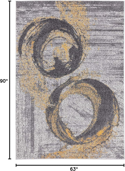 Yellow & Grey Bold Splatter Ring Contemporary 5'3" x 7'6" Area Rug - Laguna Collection Modern Style Accent Rug Rugs