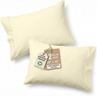 100% Organic Cotton King Size Pillow Cases Set of 2 (20''x36'') Pure Organic Cotton Pillowcases Light Yellow