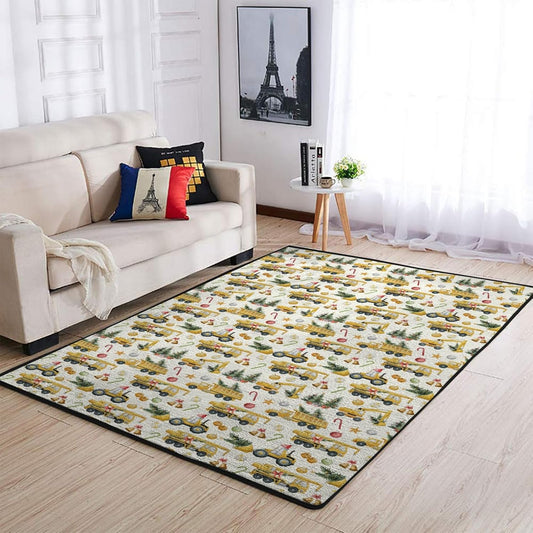 Christmas Construction Trucks Throw Carpets Excavator Tractor Trucks Christmas Trees Area Rugs Winter Floor Mats for Kids Nursery Bedroom Living Room Bathroom Kitchen Home Decor Yellow 20x32inch