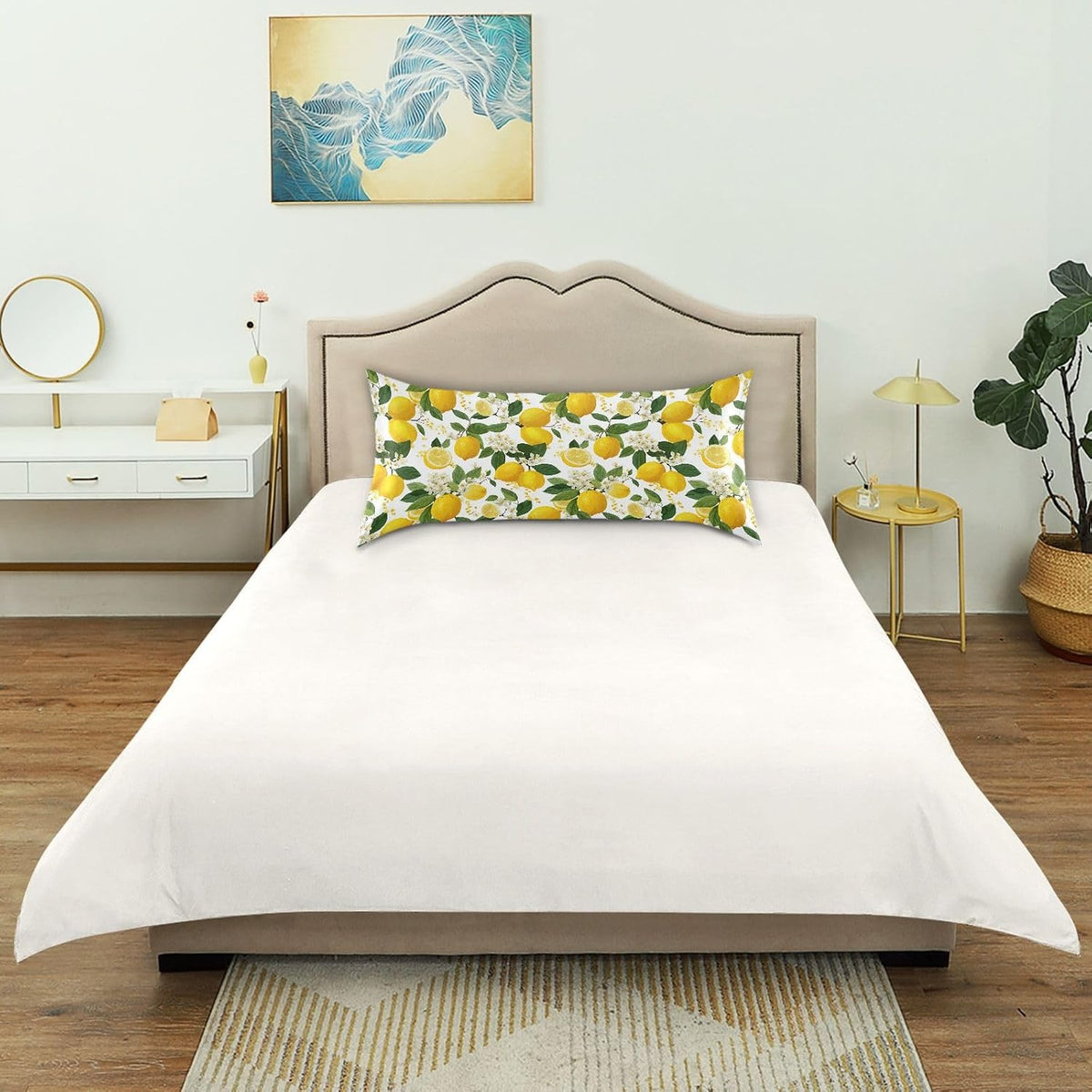 Satin Pillowcase 1 Pack Pillow Case with Envelope Closure King Size Pillow Cover 40 x 20 Inch Soft Breathable Yellow Lemon Flowers