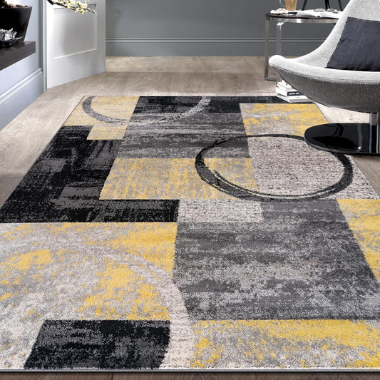 Circle Design Contemporary Fade-Resistant Area Rug Yellow 3'3" x 5'