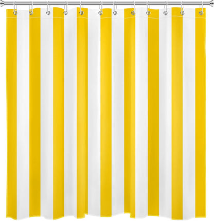 White and Yellow Striped Shower Curtain Sets with Rugs Geometric Patterns Vertical Stripe Fabric Shower Curtain with Hooks Modern Farmhouse Bathroom Curtains Shower Set, 70x70 inches