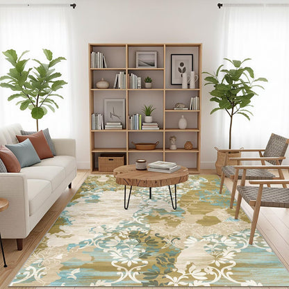 5x7 Area Rugs,Abstract Area Rugs, Modern Washable Non-Slip Rug for Living Room, Bedroom, Dining Room, Soft Low Pile Carpet, Neutral Decor for Home and Office,Abstract Floral - Yellow