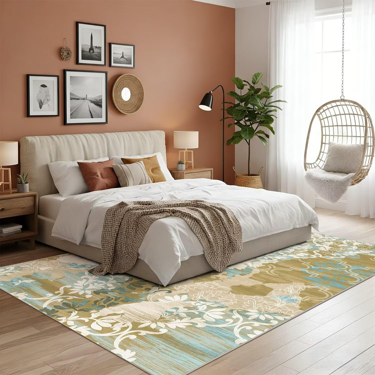 5x7 Area Rugs,Abstract Area Rugs, Modern Washable Non-Slip Rug for Living Room, Bedroom, Dining Room, Soft Low Pile Carpet, Neutral Decor for Home and Office,Abstract Floral - Yellow