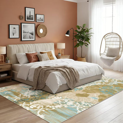 5x7 Area Rugs,Abstract Area Rugs, Modern Washable Non-Slip Rug for Living Room, Bedroom, Dining Room, Soft Low Pile Carpet, Neutral Decor for Home and Office,Abstract Floral - Yellow