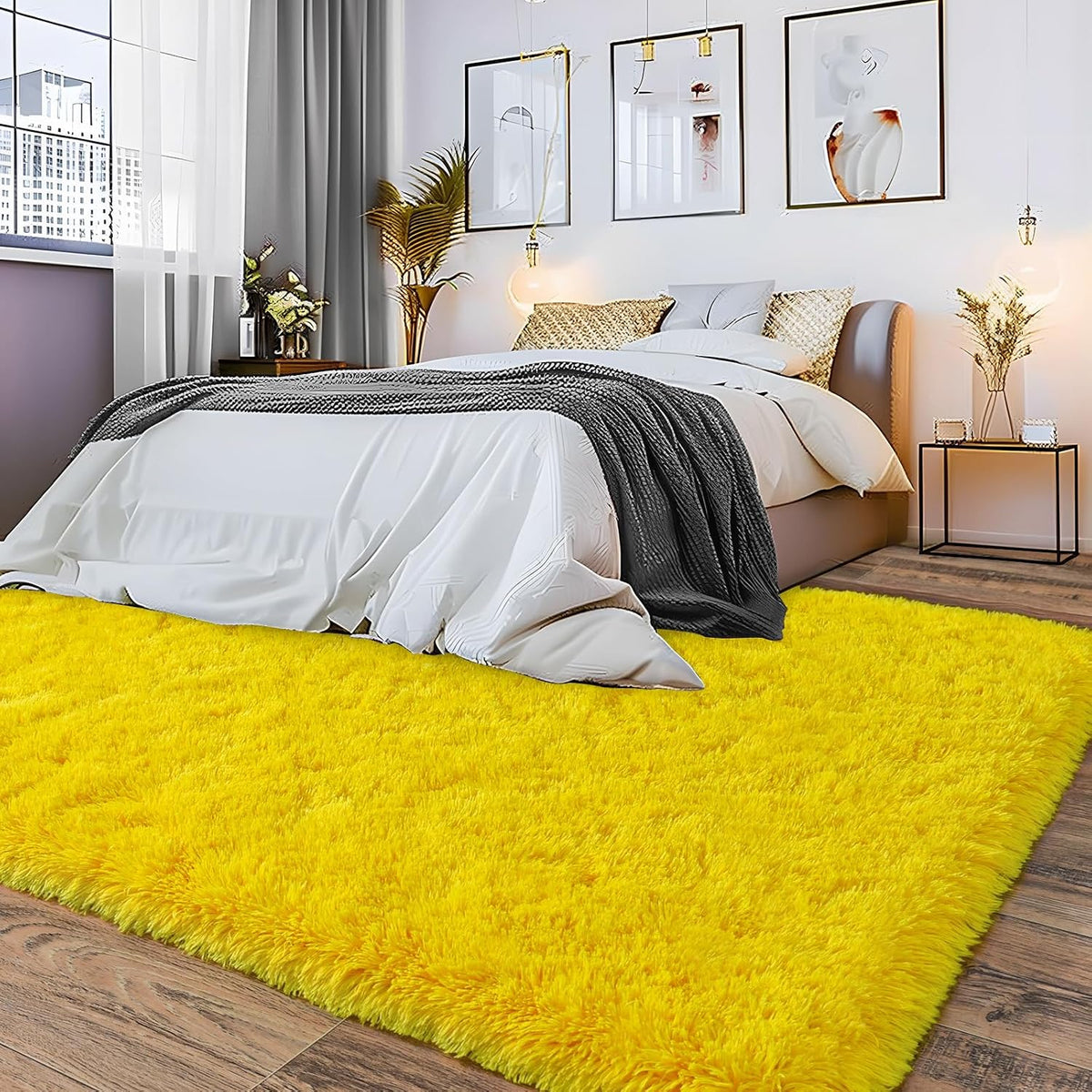 Soft Shag Rugs for Bedroom, Fluffy Washable 4x6 Yellow
