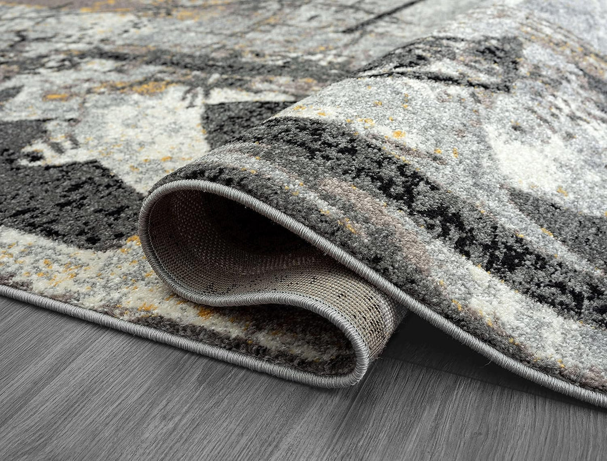 5'3" x 7'6" Abstract Grey & Yellow Geometric Area Rug - Contemporary Non-Shed Living Room Rug Rugs