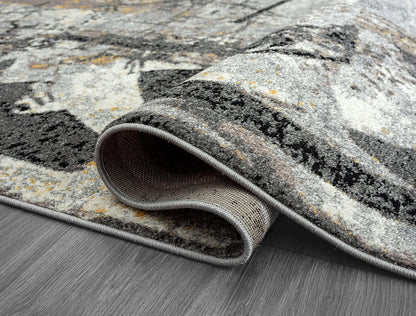 5'3" x 7'6" Abstract Grey & Yellow Geometric Area Rug - Contemporary Non-Shed Living Room Rug Rugs