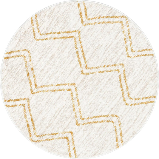 Well Woven Merri Yellow Ivory Geometric Stripes Pattern Stain-Resistant Area Rug (4' Round)