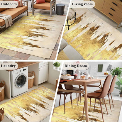 Area Rug Abstract Yellow Beige Non-Slip Indoor Area Rug Modern Art Washable Decorative Floor Carpet for Bedroom Living Room