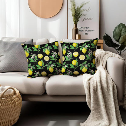 Lemon Pillow Covers 18 x 18 Inch Summer Black Yellow Throw Pillow Cover Set of 2 Spring Fruit Floral Pillow Case Decorative Cushion Covers for Sofa Couch Car Bedroom Decor
