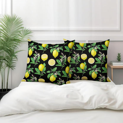 Lemon Pillow Covers 18 x 18 Inch Summer Black Yellow Throw Pillow Cover Set of 2 Spring Fruit Floral Pillow Case Decorative Cushion Covers for Sofa Couch Car Bedroom Decor
