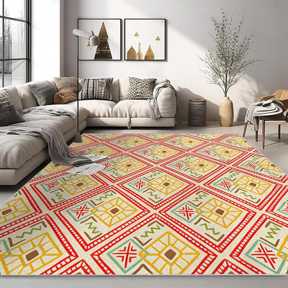 4x6ft Modern Design Non-Slip Area Rug – Soft Low Pile Abstract Geometry,Machine Washable Living Room Rug for Bedroom, Hallway – Easy Clean Decorative Home Carpet Yellow