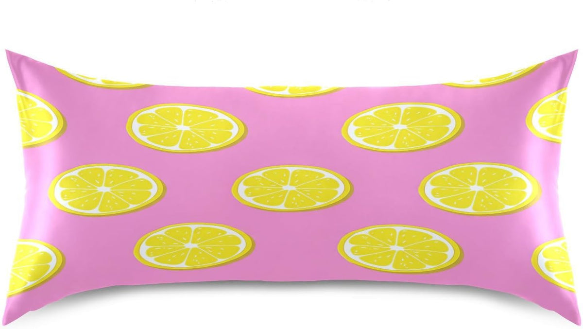 Yellow Lemon Slices Satin Pillowcase, Softer Than Silk Pillow Cases - Smooth Cooling Satin Pillow Cover with Envelope Closure, Standard Size (20"x26")
