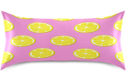 Yellow Lemon Slices Satin Pillowcase, Softer Than Silk Pillow Cases - Smooth Cooling Satin Pillow Cover with Envelope Closure, Standard Size (20"x26")
