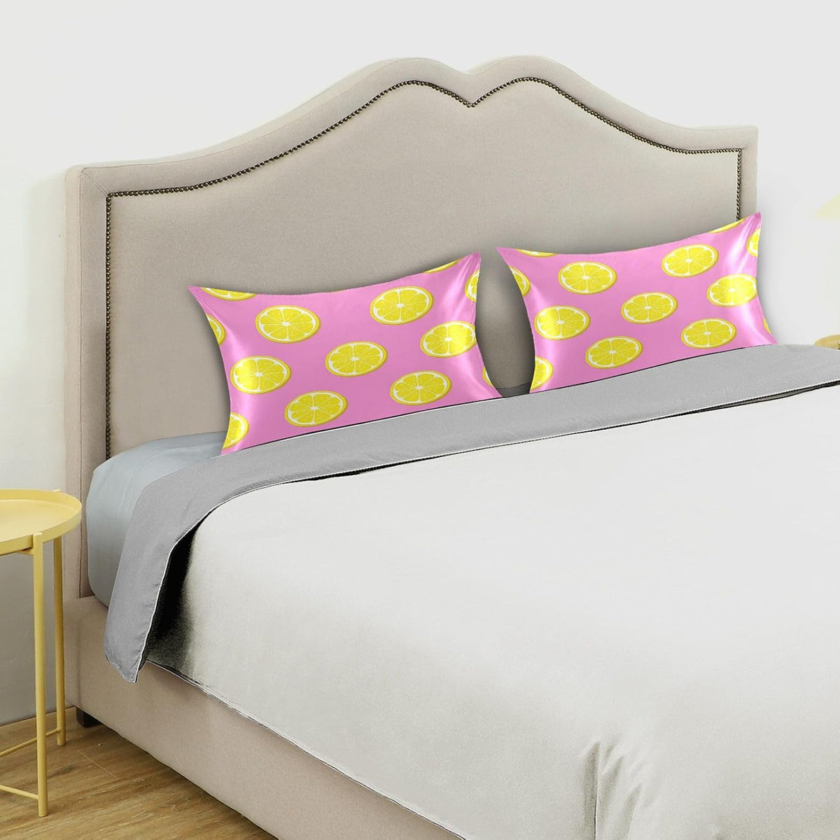 Yellow Lemon Slices Satin Pillowcase, Softer Than Silk Pillow Cases - Smooth Cooling Satin Pillow Cover with Envelope Closure, Standard Size (20"x26")