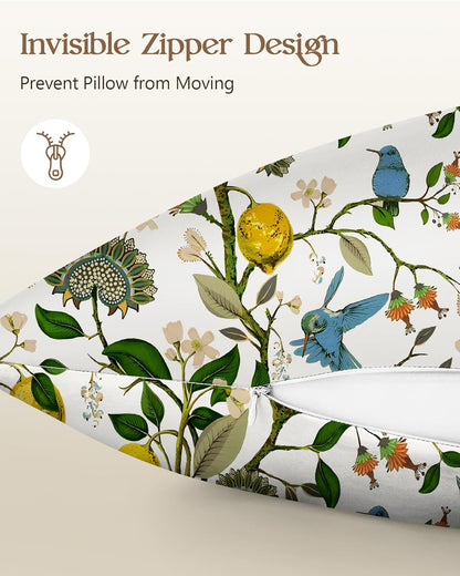 Silk Pillow Cases 2 Pack - Standard Size 20 x 26 Inch Silky Pillowcases for Hair and Skin Soft Cooling Smooth Aesthetic Bed Sleeping Pillow Cover with Zipper for Women, Lemon Bird