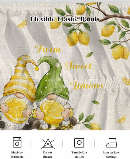 Farmhouse Bed Skirt Queen Size 16" Drop Summer Yellow Green Lemon Gnomes Branches Linen Ruffled Wrap Around Bed Skirts Adjustable Elastic Bedskirt Dust Ruffle for Queen King California King Bed