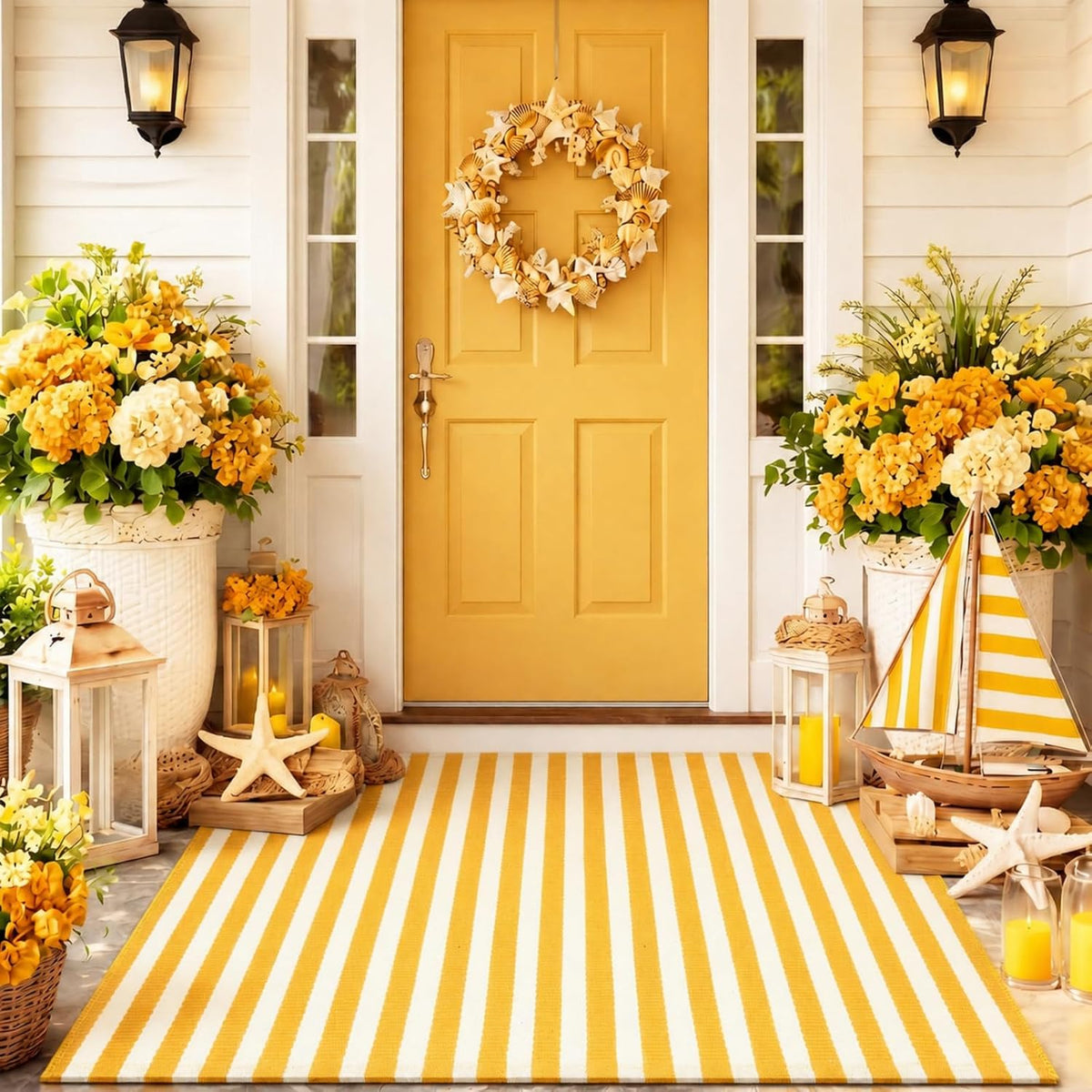 2'4'' X 3'7'' Yellow and White Fall Vertical Stripe Outdoor Rug