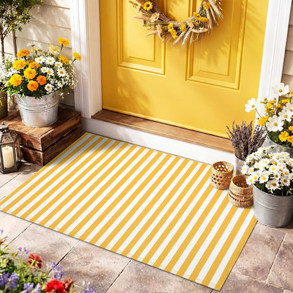 2'4'' X 3'7'' Yellow and White Fall Vertical Stripe Outdoor Rug