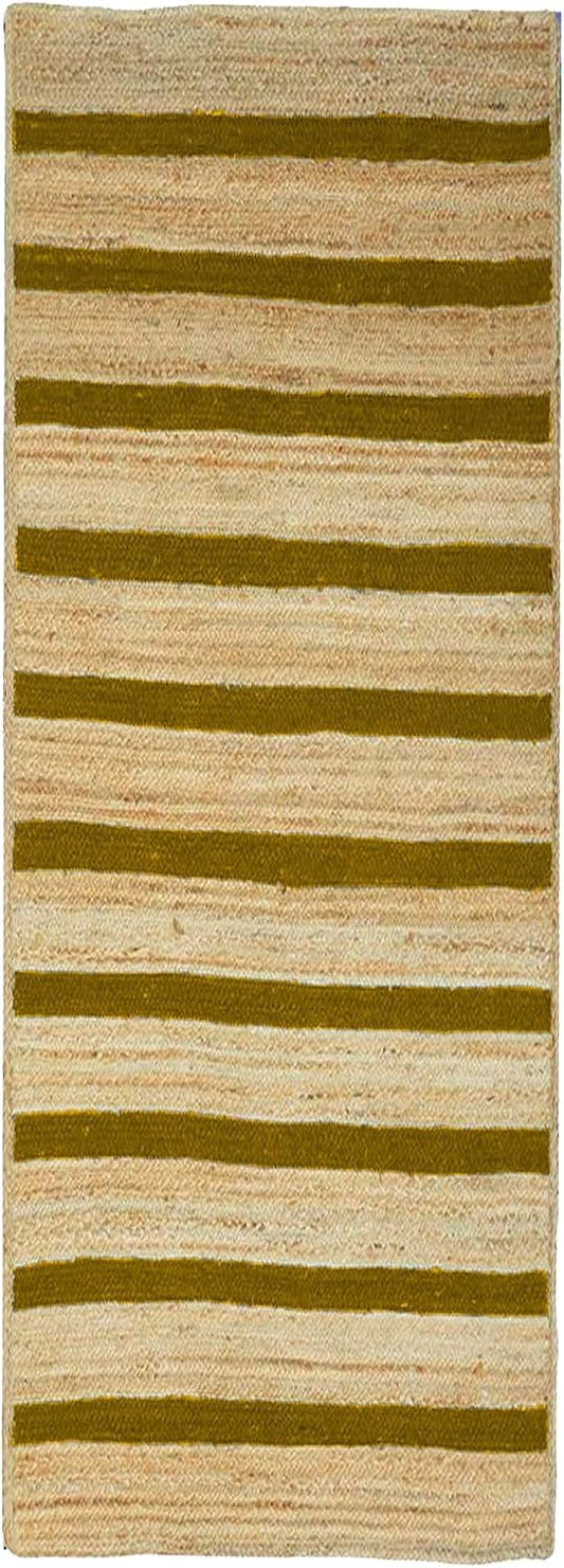 Runner Jute Rug 2.6x8 Hand Woven Jute Braided Yellow Striped Pattern Rug Thick 0.27" Ideal for Runner Areas Rugs for Hallway, Kitchen, Entryways Laundry Boho Carpets Home Décor