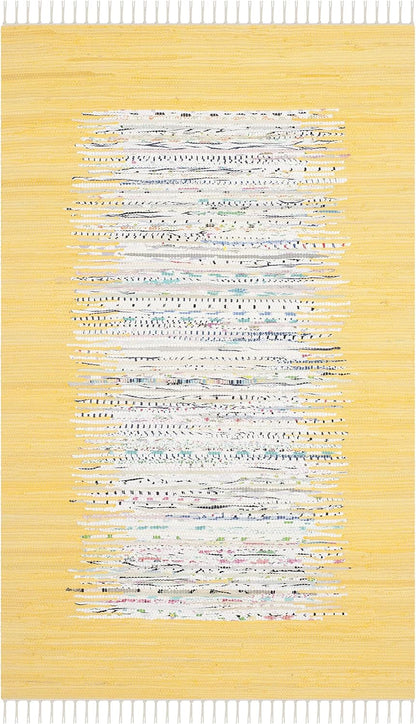 Montauk Collection Accent Rug - 3' x 5', Ivory & Yellow, Handmade Stripe Fringe Cotton, Ideal for High Traffic Areas in Entryway, Living Room, Bedroom (MTK711Q)