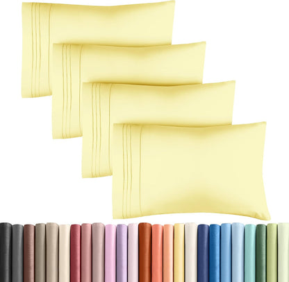 Queen Pillow Cases Set of 4 - Ultra Soft Cozy Pillowcase Covers - Yellow