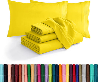 Luxury Soft 1500 Premium Hotel Quality Microfiber Wrinkle and Fade Resistant Cozy 6-Piece Bedding Set, Easy All Around Elastic Fitted Sheet, Deep Pocket, California King, Yellow