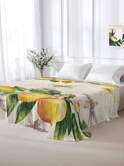 Flat Sheet, 1 Piece Top Sheet Twin Size Yellow Lemon Floral Soft Breathable Bed Sheet Watercolor Butterfly Purple Flower Retro Brushed Microfiber Bed Sheet, Wrinkle Resistant, Fade Resistant Bedding
