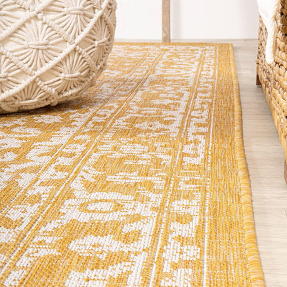 Boho Medallion Indoor Outdoor Area Rug 8X10 Yellow/Cream, Malta Textured Weave for Backyard, Patio, Porch, Easy-Cleaning, High Traffic, Pet-Friendly, Non-Shedding (SMB104G-8)