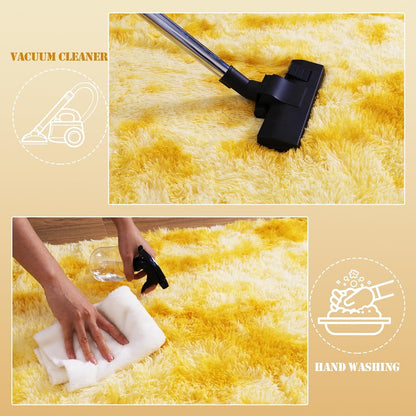 Soft Fluffy Rug for Living Room, 4x6 Tie-Dyed Yellow Shag Area Rug