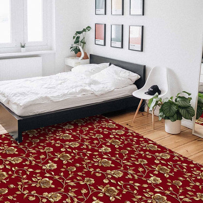 Christmas Floral Red Area Rug for Living Room 2x3 Modern Rug Washable Abstract Area Rug Large Non Slip Winter Xmas Yellow Flowers Floor Carpet Mat Soft Indoor Rug for Bedroom Nursery Office