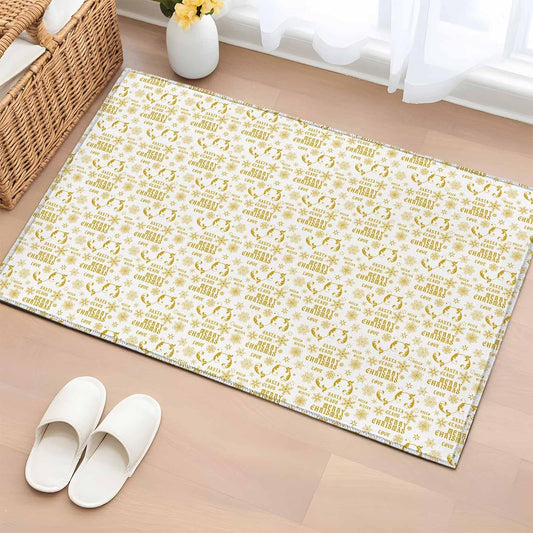 Christmas Winter 2x3 Area Rugs for Living Room, Snowflake Xmas Flower Yellow White Non Slip Floor Mat Washable Low-Profile Indoor Carpet for Bedroom, Dining Room, Bathroom