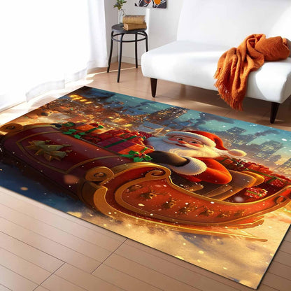 Christmas Yellow Red Area Rug for Living Room 2.7x5 Modern Rug Washable Abstract Area Rug Large Non Slip Winter Santa Claus Elk Gifts Floor Carpet Mat Soft Indoor Rug for Bedroom Nursery Office