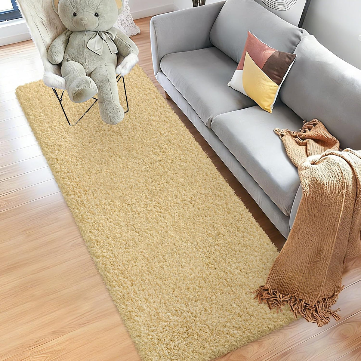Soft Runner Rugs for Bedroom Shag Runner 2x6 Ft, Light Yellow