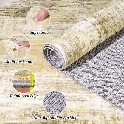5x7Ft Living Room Area Rugs Anti-Slip Abstract Rug Stain-Resistant Carpet