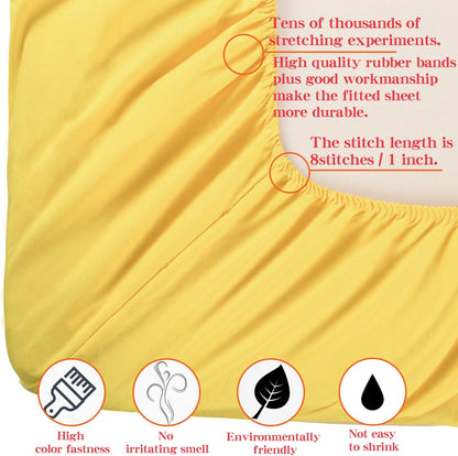 Twin Sheet Set - 3 Piece Breathable and Soft Sheets(1 Flat Sheet, 1 Fitted Sheet, 1 Pillowcase) - Easy Fit - Wrinkle Free and Comfy Sheets Set - White Sheet Set with Deep Pockets, Yellow