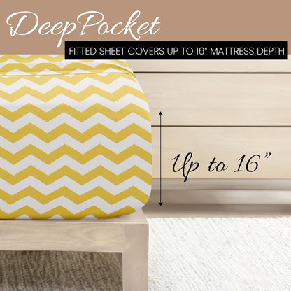 Double-Brushed Patterned Microfiber Full Sheet Set 4 Piece – Oeko-TEX Certified Ultra Soft & Wrinkle-Free - 16" Deep Pocket Sheets - Easy Care Full Size - Arrow Yellow