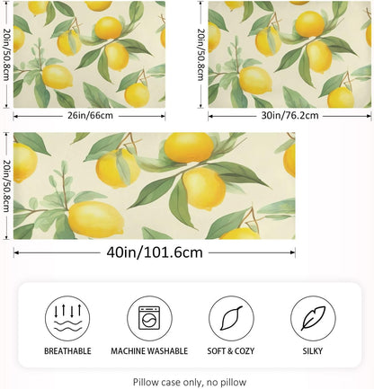 Lemons Leaves Flowers Yellow Satin Pillowcase for Hair and Skin Body Bed Pillow Cases Standard Size 20"X26" Pillow Case Protector with Envelope Closure for Women