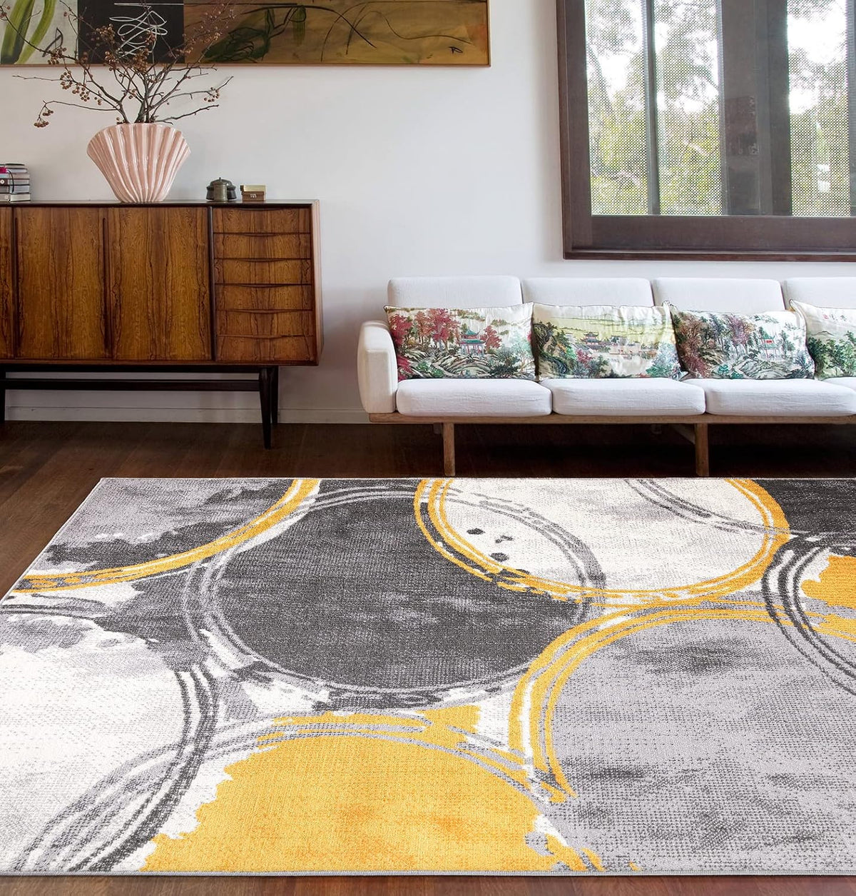 Circles Evora Contemporary Modern Large Area Rug Yellow 7'10" x 10'