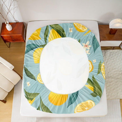 Lemon Bed Sheets Set 16" Deep Pocket for Kids Boys Girls Floral Botanical Fitted Sheet Queen Size Summer Theme Tropical Fruit Bedding Set Yellow Green Bedroom Decor Breathable Soft